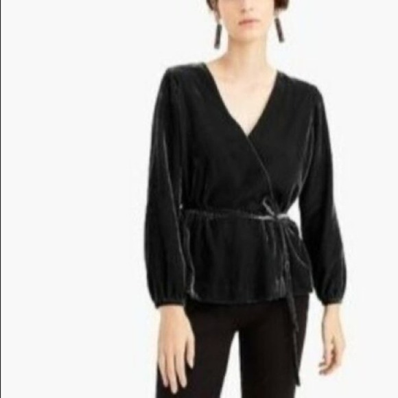J Crew black velvet‎ faux wrap long sleeve top size 0 - Picture 1 of 6